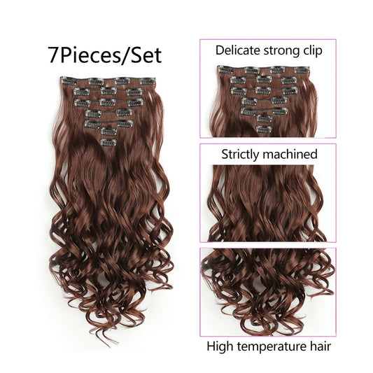 Clip In Hair Extensions 7 PCS Full Head 22 Inch Long Curly Wavy Synthetic Clip Hair Pieces Wavy Hair Pieces For Women Girls Hair Clips Hair Accessories Halloween Christmas