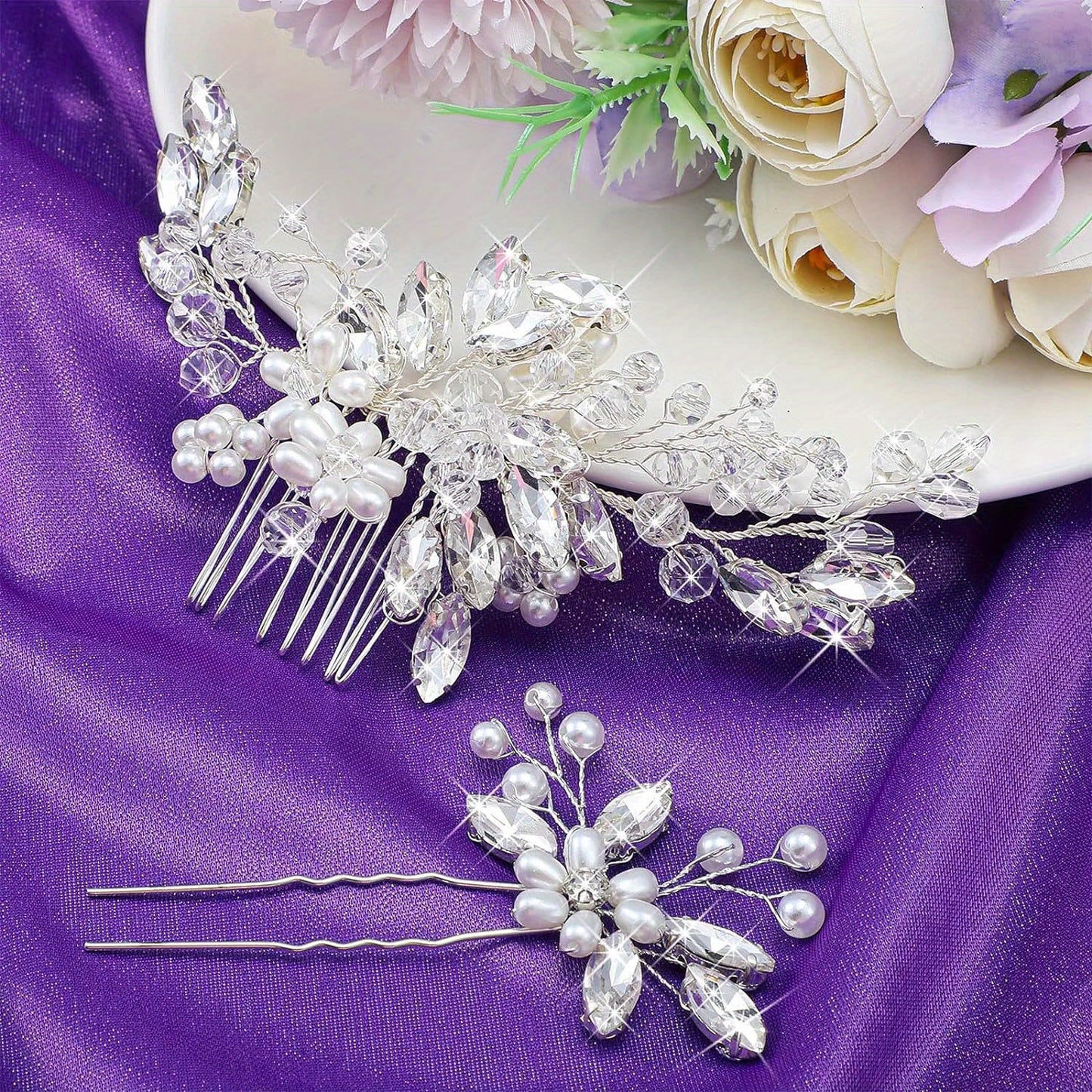 Handmade Bridal Hair Pins – Faux Pearl & Crystal Wedding Hairpiece Set