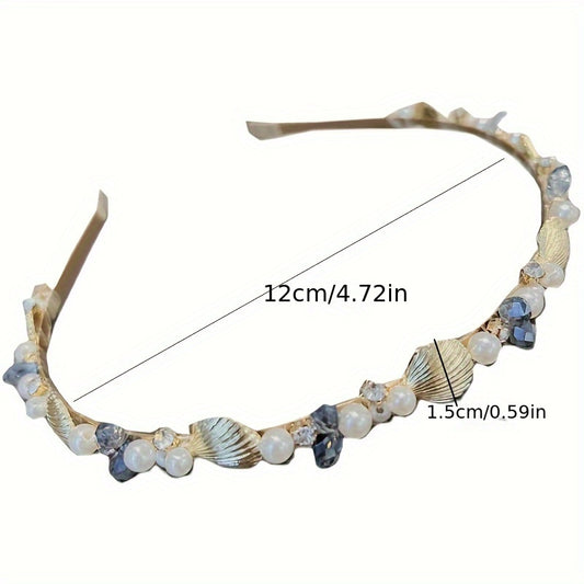 1pc, Delicate Elegant Ocean Style Headband, Shell & Starfish Glitter Thin Headband, Women Girls Mermaid Style Casual Leisure Hair Accessories, Gift Photo Props