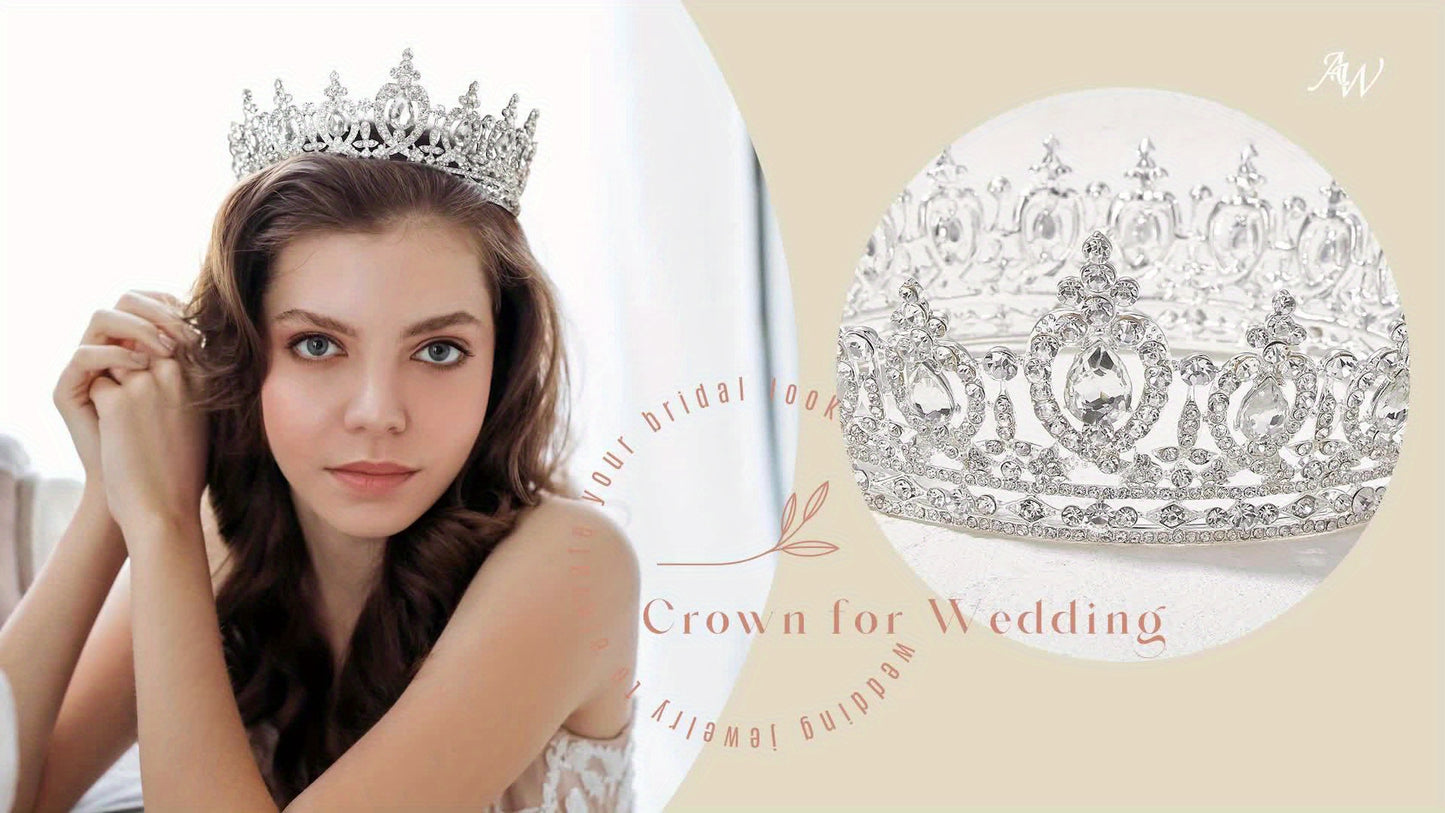 Exquisite Crystal Queen Crown - Sparkling Rhinestone Tiara for Women, Bridal Party, Pageant, Wedding Hair Accessories, Silver Plated, Durable, Adjustable, Comfortable, Ideal for Brides, Birthday Girls, and Queens