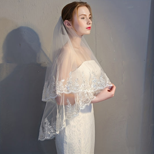 Lace Edge Bridal Veil Women's Simple Wedding Veil With Comb Wedding Hair Accessories