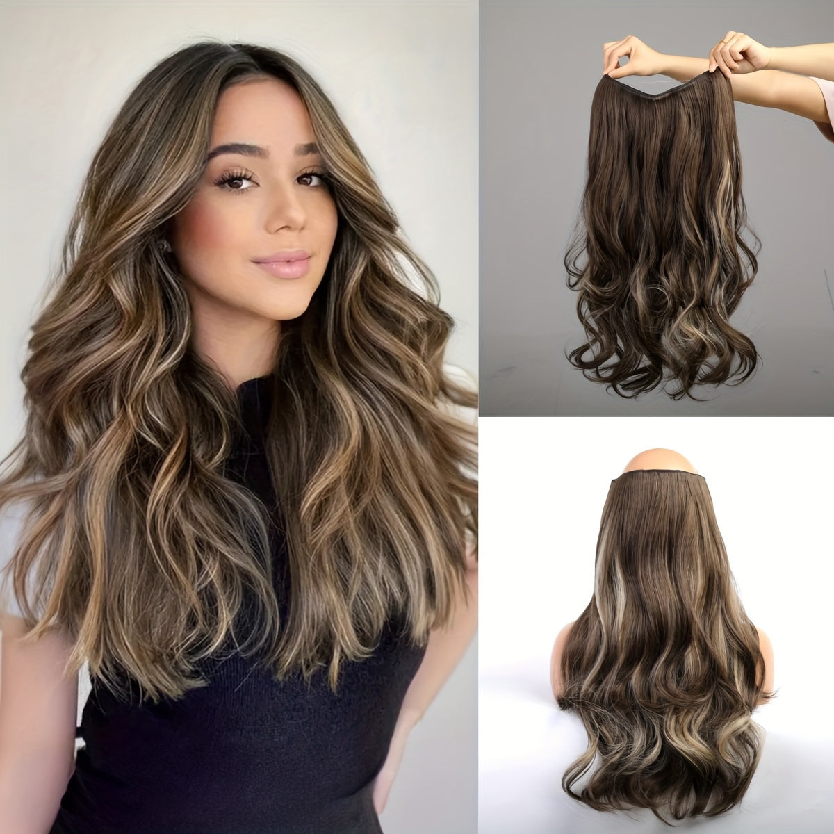 22inch 4clips Long Straight Hair Pieces Synthetic Fishing Line Hair Extensions Elegant For Daily Use Hair Accessories