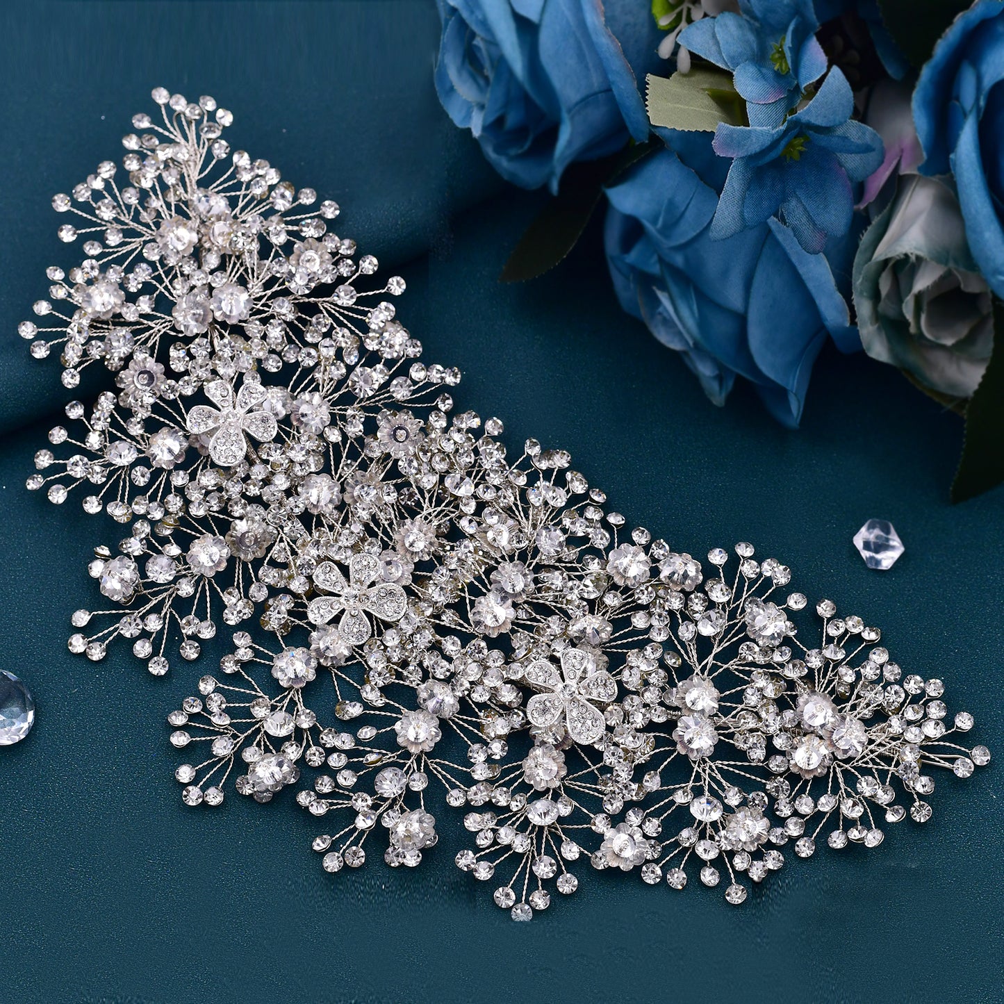 European and American cross-border rhinestone handmade rhinestone silver alloy hair accessories hairband ornaments accessories for brides