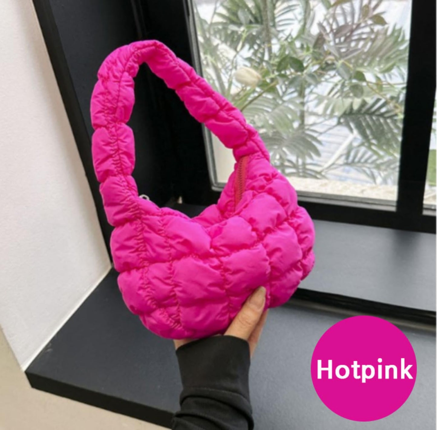 Generic Quilted Mini Tote Bag, Nylon Shoulder Handbag with Zipper, Multiple Colors, Lightweight Casual Style