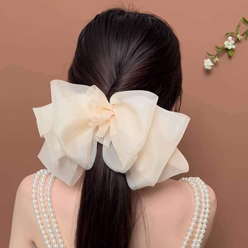 Elegant 4pcs Set Of Large Bow Hair Clips - Silky Yarn Flower Barrettes For Women & Girls, Perfect For Ponytails & Updos Hair Accessories For Women Hair Ties For Women