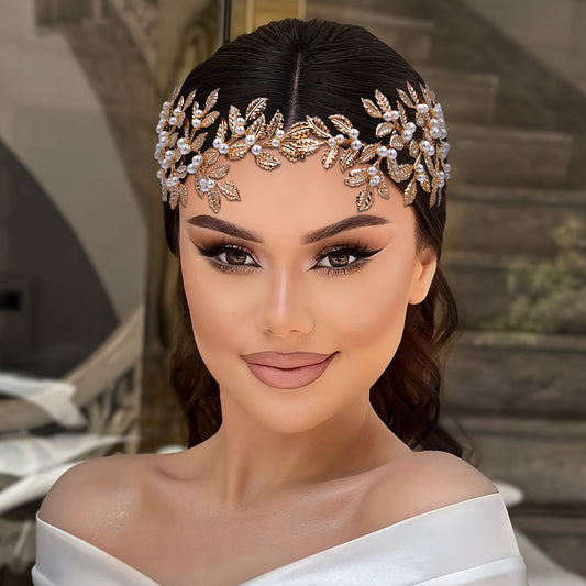 Elegant Faux Pearl Leaf Decorative Head Band Vintage Non Slip Hair Hoop Trendy Hair Accessories For Women And Female Wear