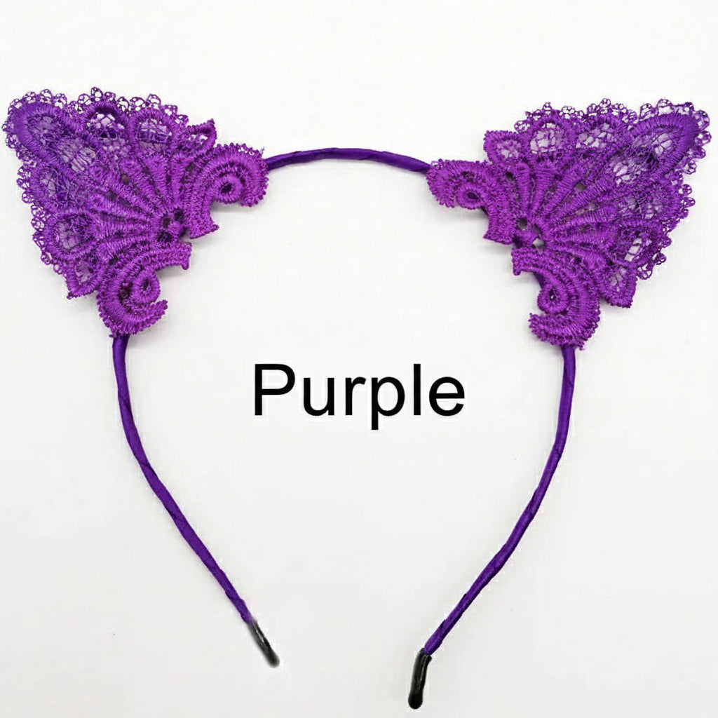 1PC Female Women Lady Girls Sexy Cat Ears Black Lace Hairbands Headbands Headwear Hair Hoop Party Hair Accessories