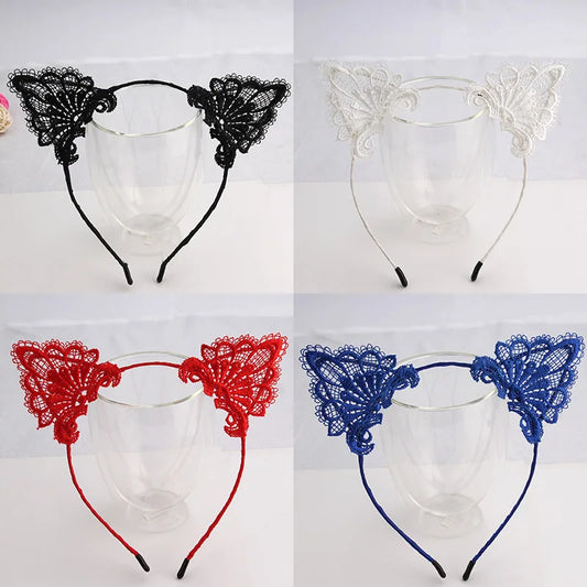 1PC Female Women Lady Girls Sexy Cat Ears Black Lace Hairbands Headbands Headwear Hair Hoop Party Hair Accessories