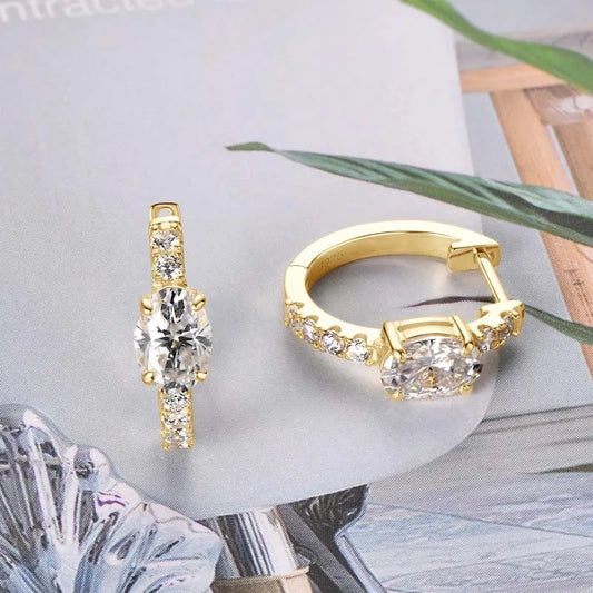 D Color 1ct Moissanite Oval Hoop Earrings – S925 Sterling Silver, VVS1, Excellent Cut