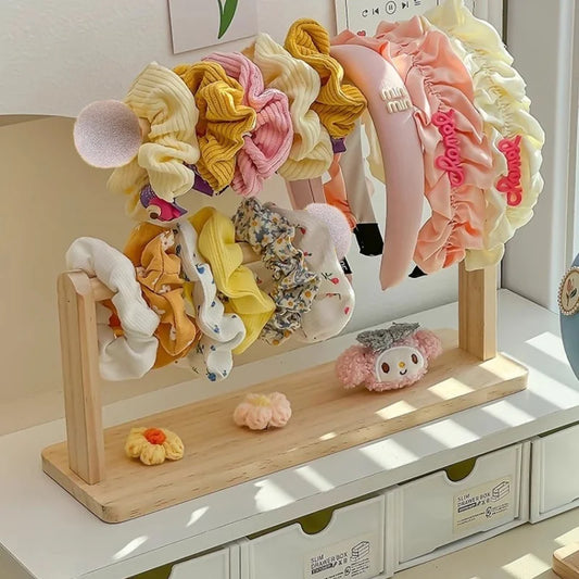 double-layer Scrunchie Holder, Wood Hair Tie Holder Organizer,Bracelet Holder,Hair Tie Storage,Female Headband Display Stand 