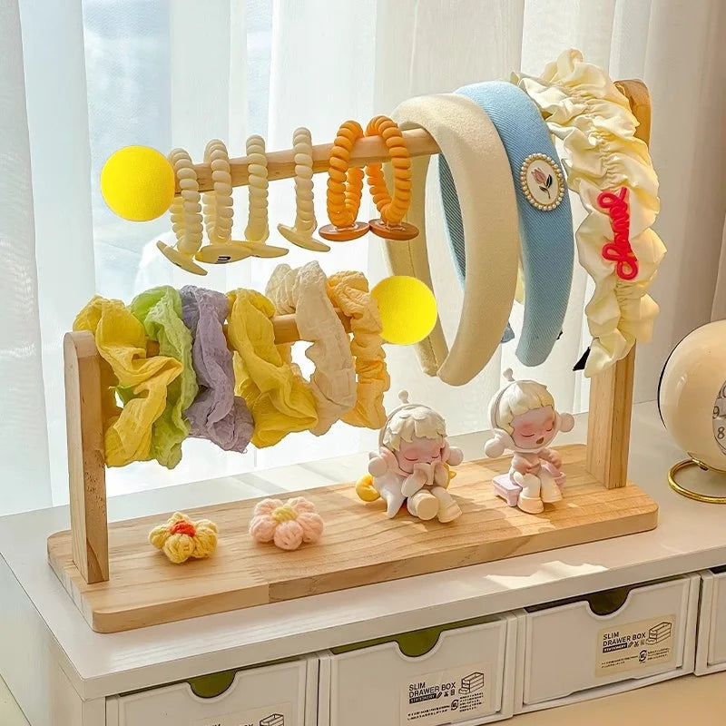 double-layer Scrunchie Holder, Wood Hair Tie Holder Organizer,Bracelet Holder,Hair Tie Storage,Female Headband Display Stand 
