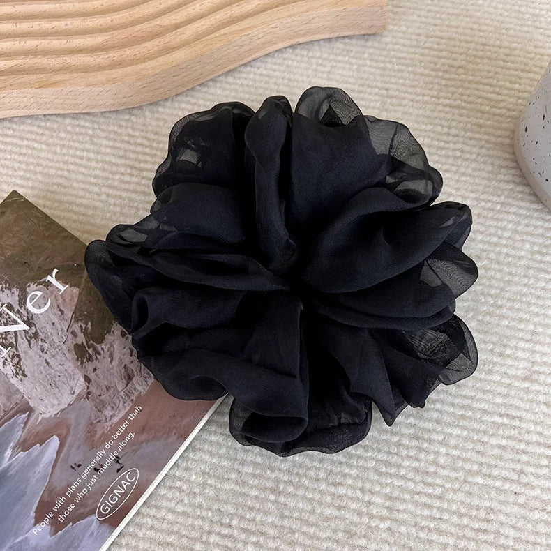 Elegant Chiffon Scrunchie for Women - Soft Organza Hair Tie Korean Style Aesthetic Hair Accessories Large Ruffled Hair Loop