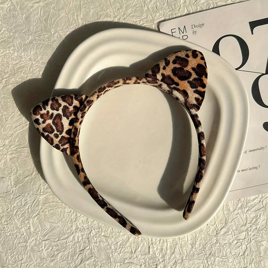 Chic Leopard Print Cat Ear Headband - Cute Vintage Style Fabric Hair Accessory For Cosplay Or Women Perfect for Daily Wear