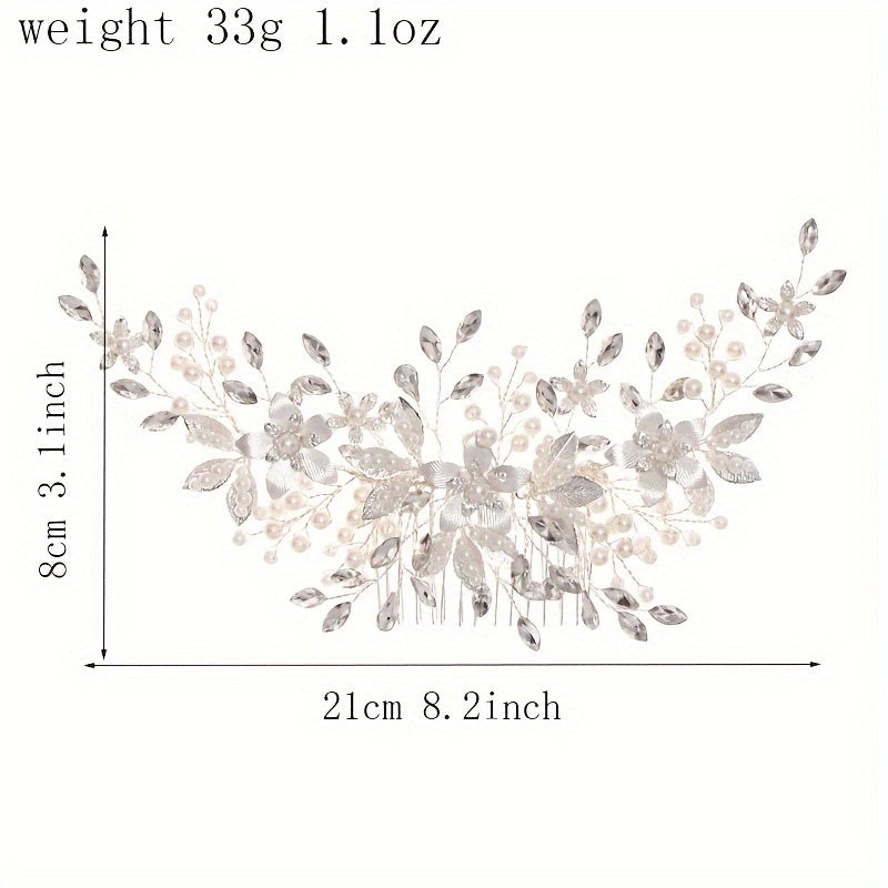 1PC Bridal Rhinestone Hair Comb Elegant Flower Shaped Headwear Handmade Braided Hair Accessories For Wedding Party Dress Up Headpiece