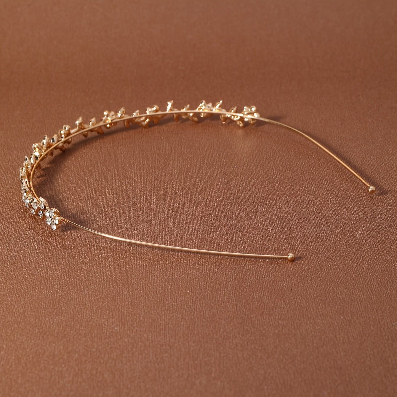 Minimal Gold Bridal Headband – Crystal Flower Wedding Hairpiece