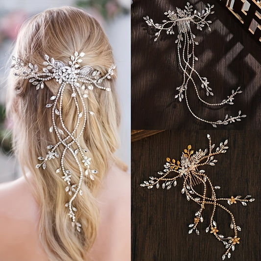 Bridal Hair Accessories With Crystal Long Hair Comb, Braided With Rhinestone Hairpin, Wedding Veil And Other Bridal Accessories