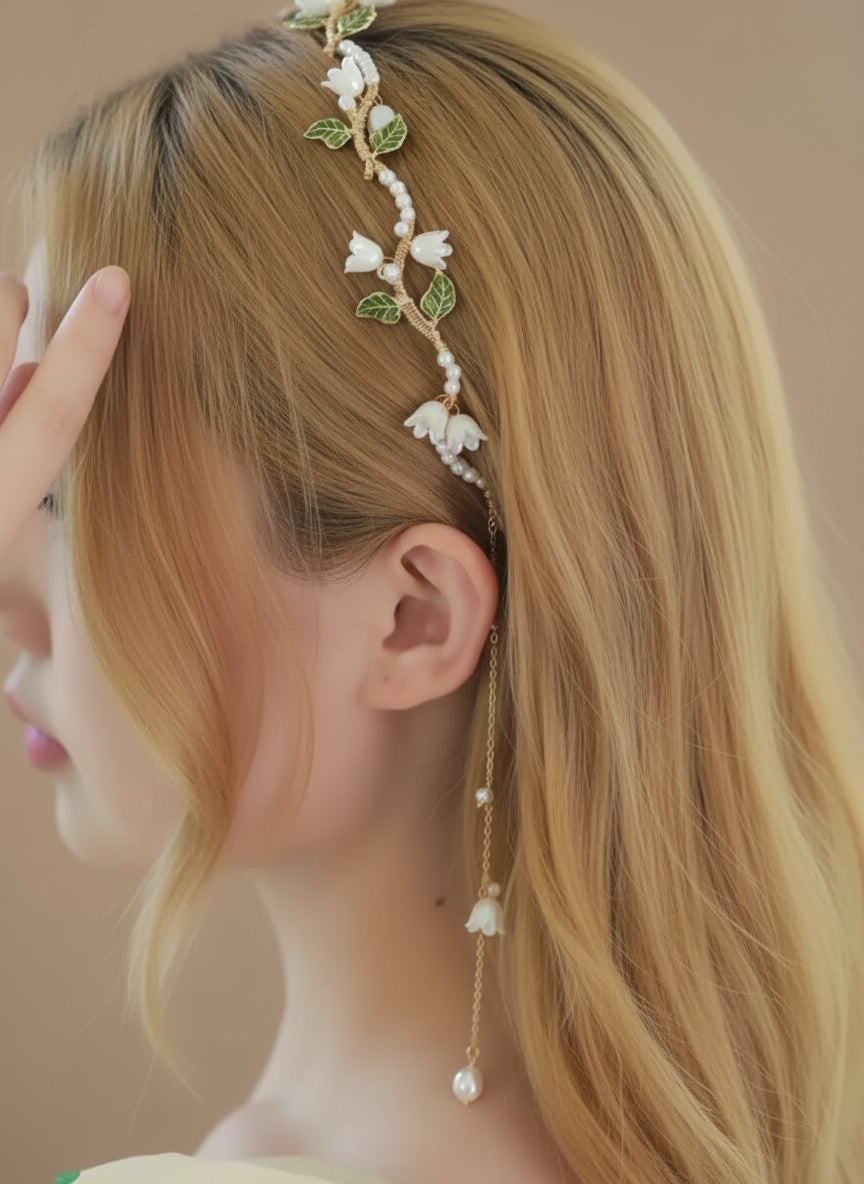 1pc Girl's New Vintage White Lily Flower Faux Pearl Tassel Temperament Elegant Women's Hair Hoop Hair Accessories, Ideal choice for Gifts