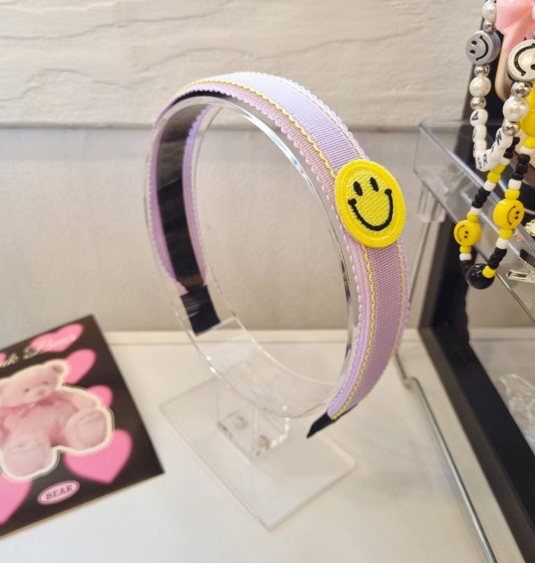 Vivid Pastel Smiley Headband Blue pink yellow lavender