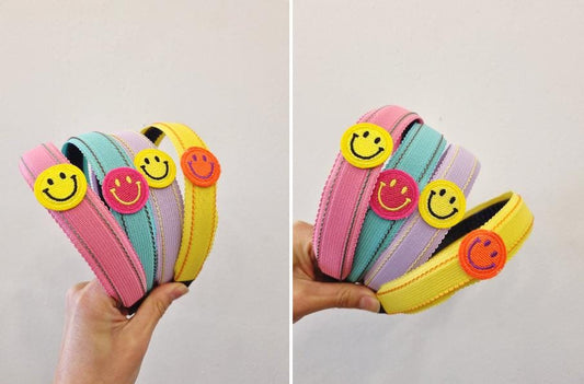 Vivid Pastel Smiley Headband Blue pink yellow lavender