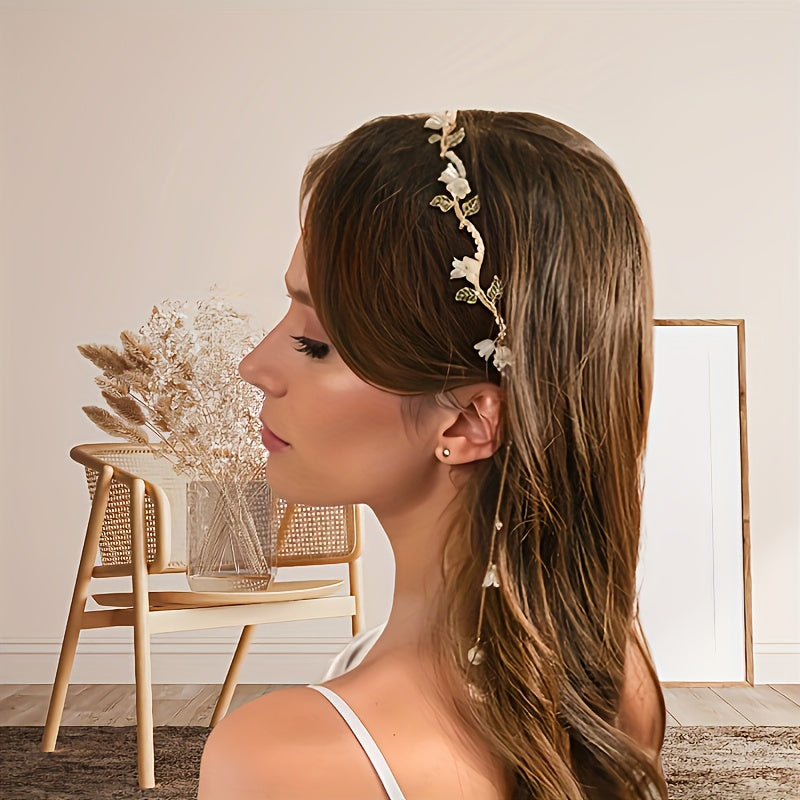 Elegant Lily Of The Valley Faux Pearl Headband - Chic Floral Tassel Hair Accessory For Women And Girls, Perfect For Parties & Photo Shoots Hair Jewelry For Women Flower Hair Accessories