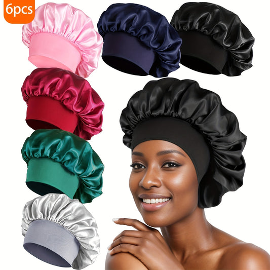 6pcs Soft Satin Sleep Bonnets - Skullies & Beanies for Women, Comfortable Night Hair Protection, Breathable Elastic Band Hair Care Cover for Sleeping, Gentle Hair Accessories for Beauty Sleep