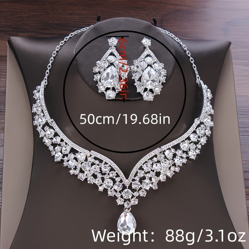 3pcs Exquisite Crystal Bridal Jewelry Set - Stunning Rhinestone Crown Necklace and Dangling Earrings Set with Wedding Hair Accessories, Perfect for Brides and Bridesmaids