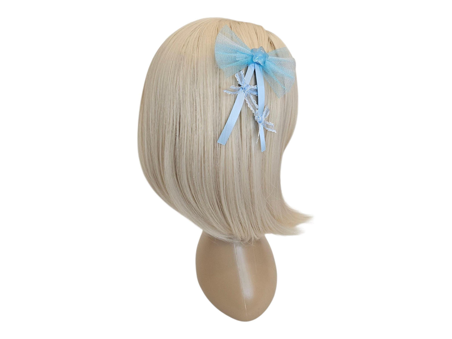 Handmade Star and Bow Hair Clip Double Ribbon Tail Petite Bow Tail Tulle Fan Style Bow Girl Toddler Bow Clip [with Pinkluvme]