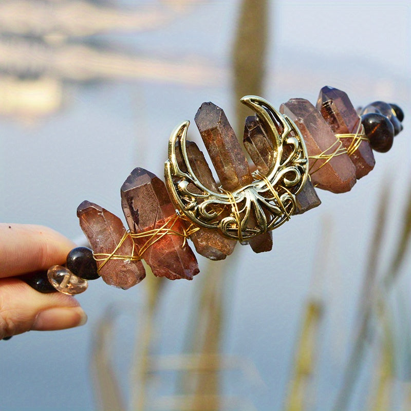 Natural Crystal Hollow Moon Tiara 1pc Headband Hair Band - Hair Accessories Head Jewelry