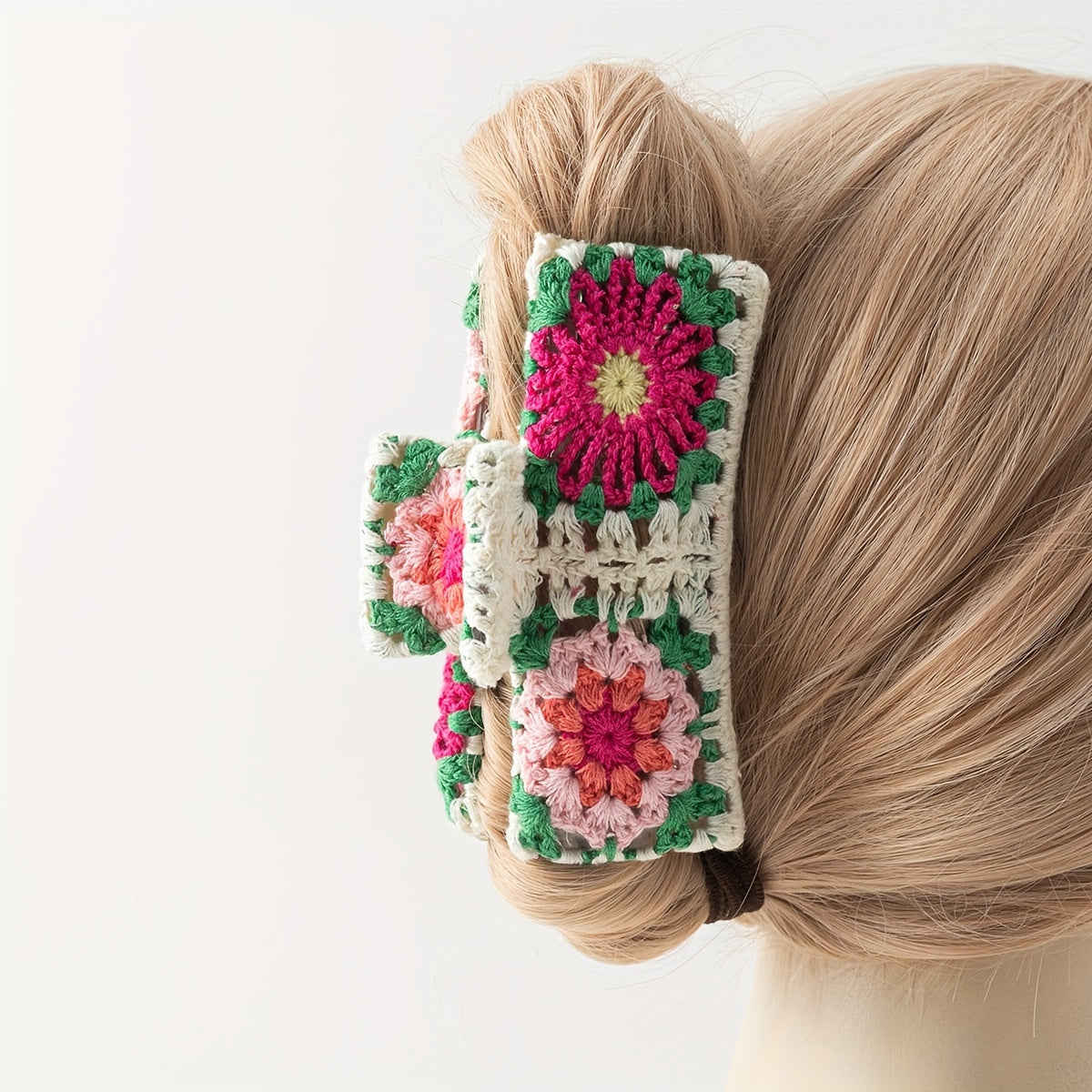 Handmade Crochet Floral Plush Hair Claw – Big Soft Flower Clip