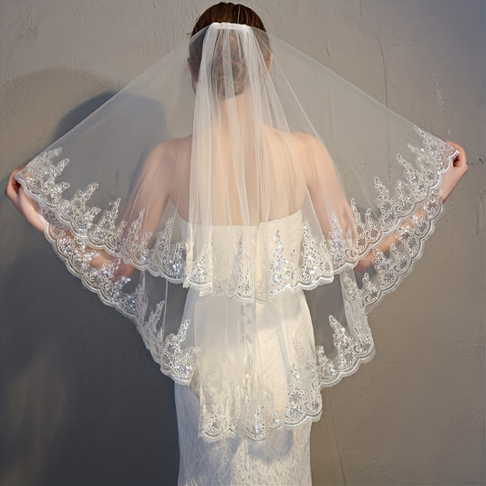 Lace Edge Bridal Veil Women's Simple Wedding Veil With Comb Wedding Hair Accessories