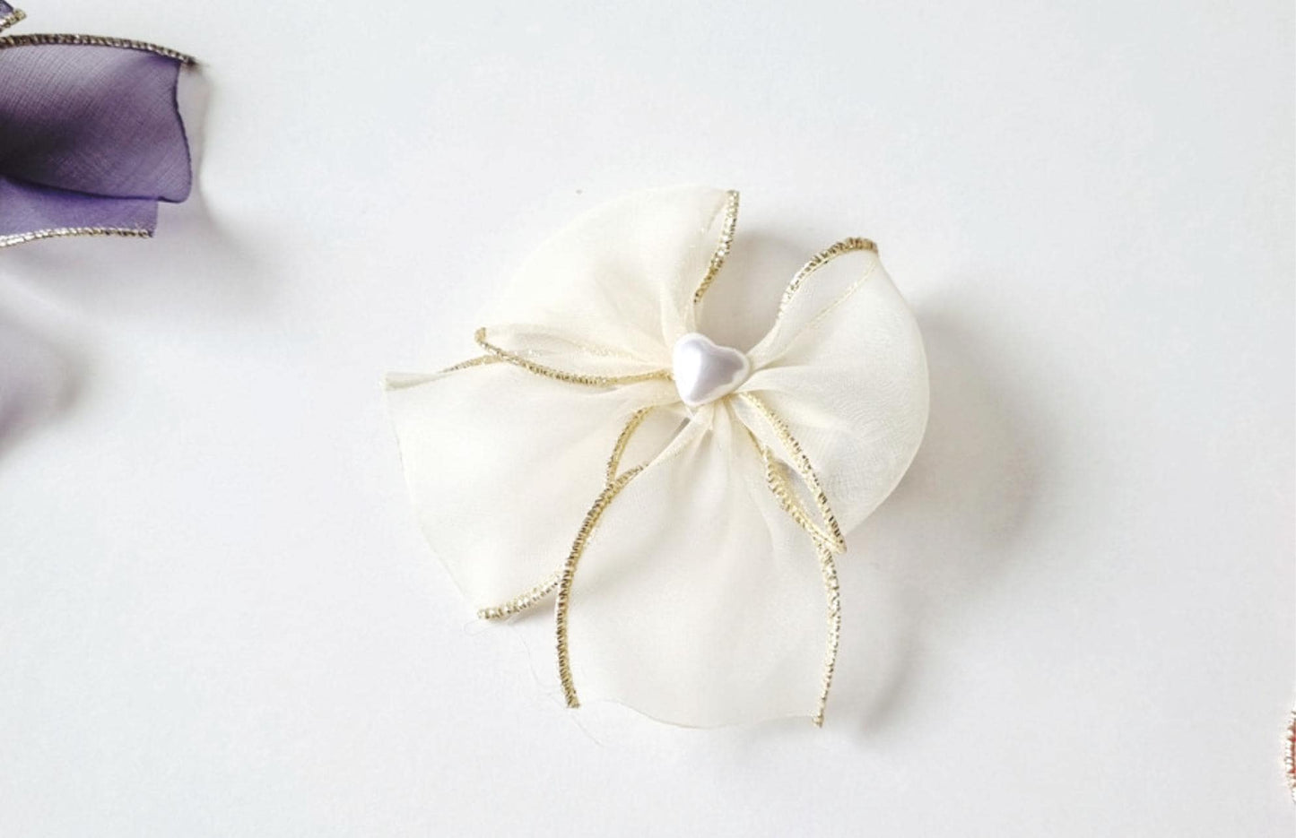 Gold-Edged Organza Bow Hair Clip Light Pink, Deep Pink, Yellow, White, Red, Purple Girl Toddler Formal Gold hypoallergenic [with Pinkluvme]