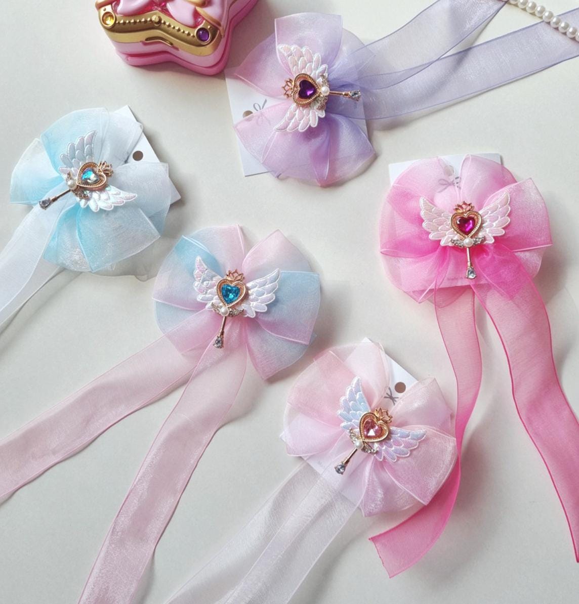 Handmade Gradient Chiffon Ribbon Bow Hairpin Photoshoot Prop Halloween Princess Formal Event Hair Clip Birthday Gift Niece [with Pinkluvme]