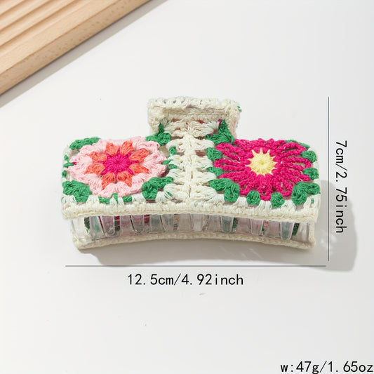 Handmade Crochet Floral Plush Hair Claw – Big Soft Flower Clip