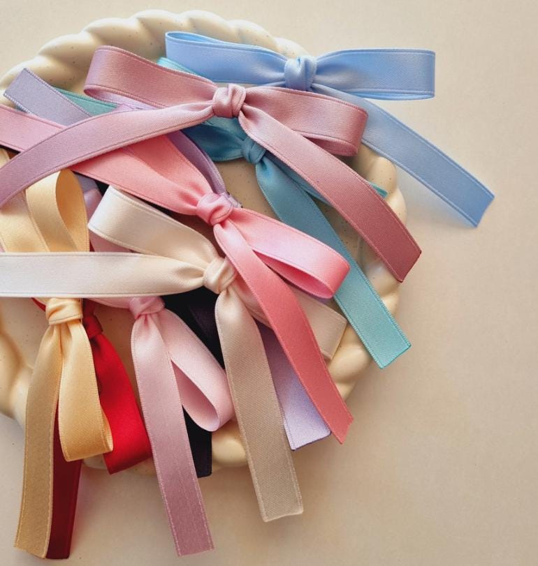 Girl Satin Ballet Simple Ribbon Bow Hair Clip Toddler Ribbon Bow Pin Long Tailed Bow Hair Clip Safe for Babies Handmade [with Pinkluvme]