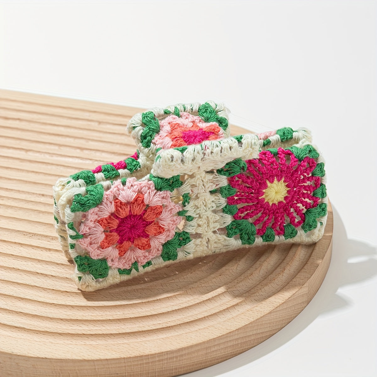 Handmade Crochet Floral Plush Hair Claw – Big Soft Flower Clip