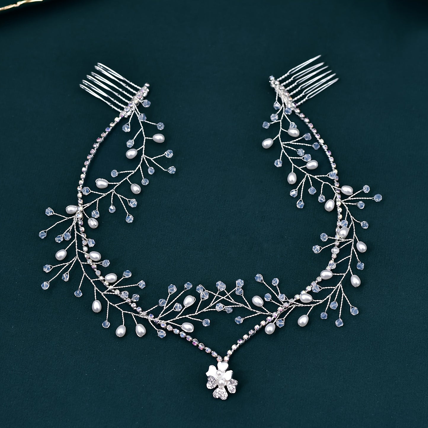 1PC Romantic Headwear Forehead Alloy Chain With Rhinestone Pendant High-end Beaded Hair Comb Women Bridal Hair Accessories