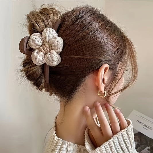 2pcs Knitted Floral Hair Claw Clip French Strong Hold Grip Hair Jaw Clip For Thick Hair Accessories