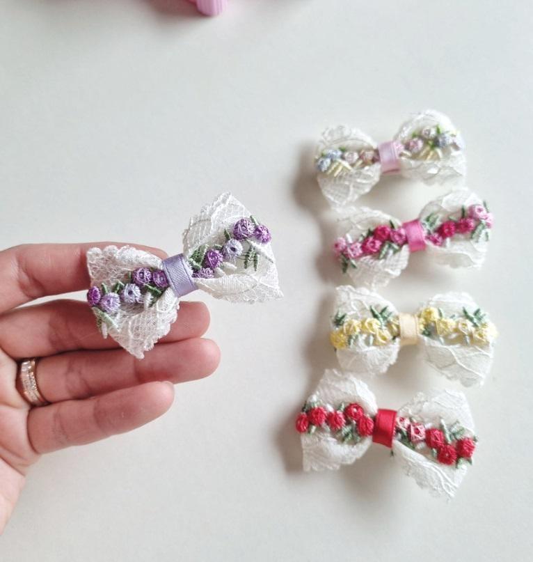 Spring Lace Floral Ribbon Flower Bow Hair Pin [with Pinkluvme]