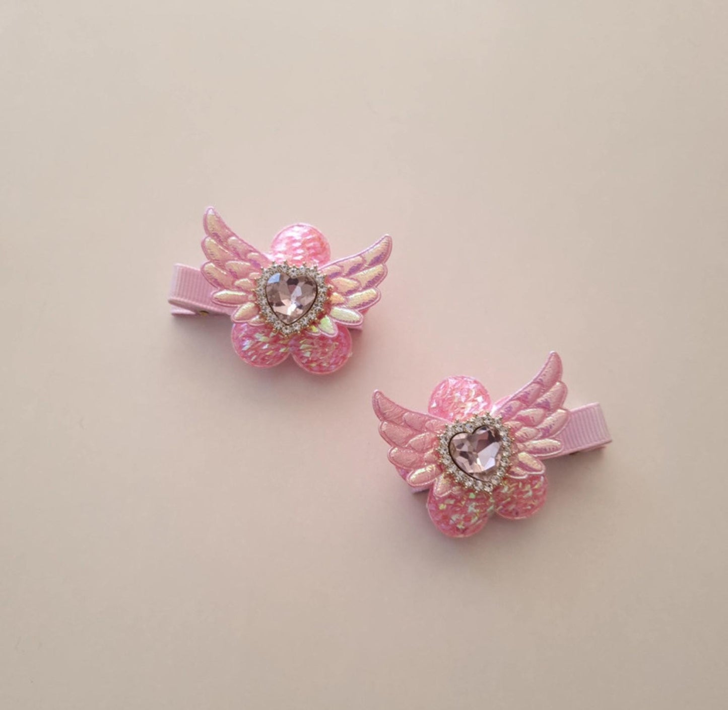 Sparkly Angel Wing Hair Clips–Pigtail Set of 2 (Left & Right Pair) Korean Hypoallergenic Girl Toddler hair pin nickel-free [with Pinkluvme]