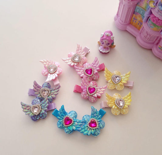 Sparkly Angel Wing Hair Clips–Pigtail Set of 2 (Left & Right Pair) Korean Hypoallergenic Girl Toddler hair pin nickel-free [with Pinkluvme]