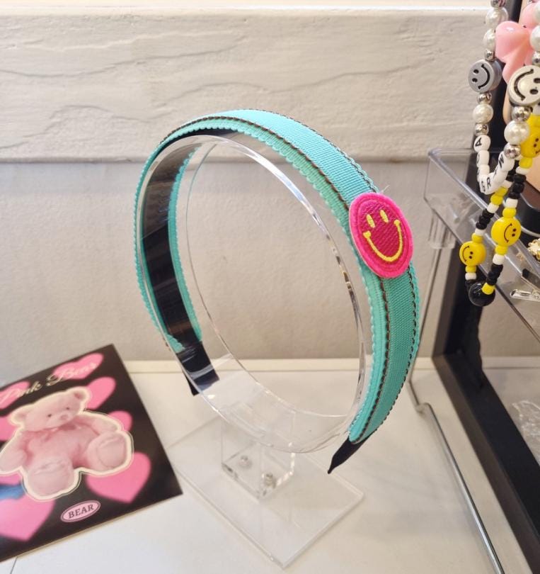 Vivid Pastel Smiley Headband Blue pink yellow lavender