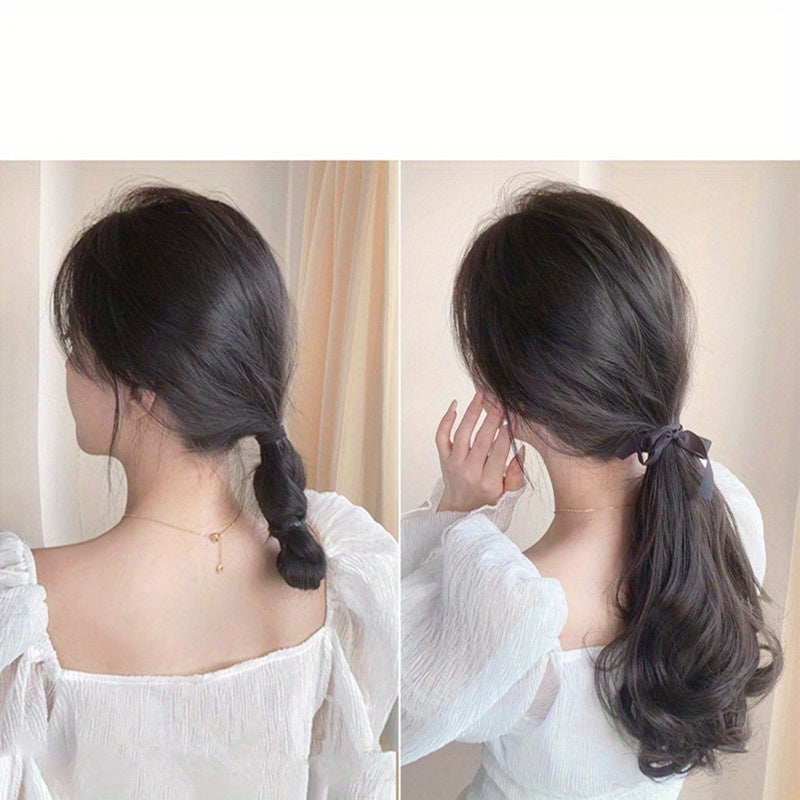 Ponytail With Ribbon Ties Wrapped Around Curly Wavy Ponytail Extensions Synthetic Hair Extensions Elegant For Daily Use Hair Accessories Halloween Christmas