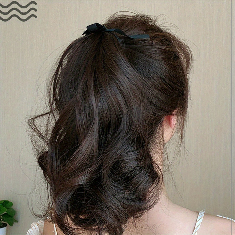 Ponytail With Ribbon Ties Wrapped Around Curly Wavy Ponytail Extensions Synthetic Hair Extensions Elegant For Daily Use Hair Accessories Halloween Christmas