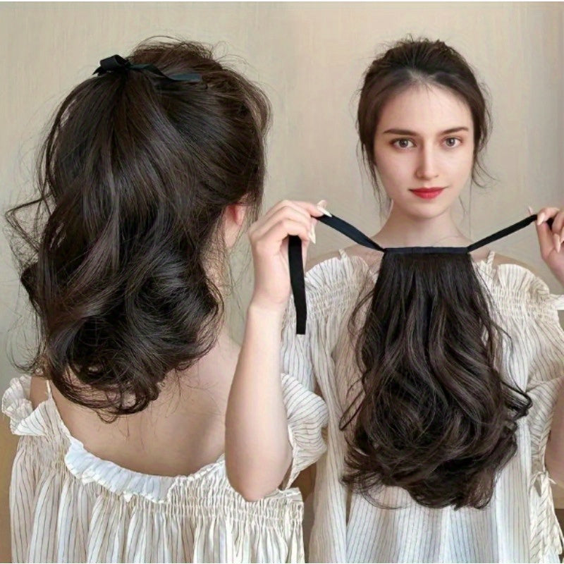 Ponytail With Ribbon Ties Wrapped Around Curly Wavy Ponytail Extensions Synthetic Hair Extensions Elegant For Daily Use Hair Accessories Halloween Christmas