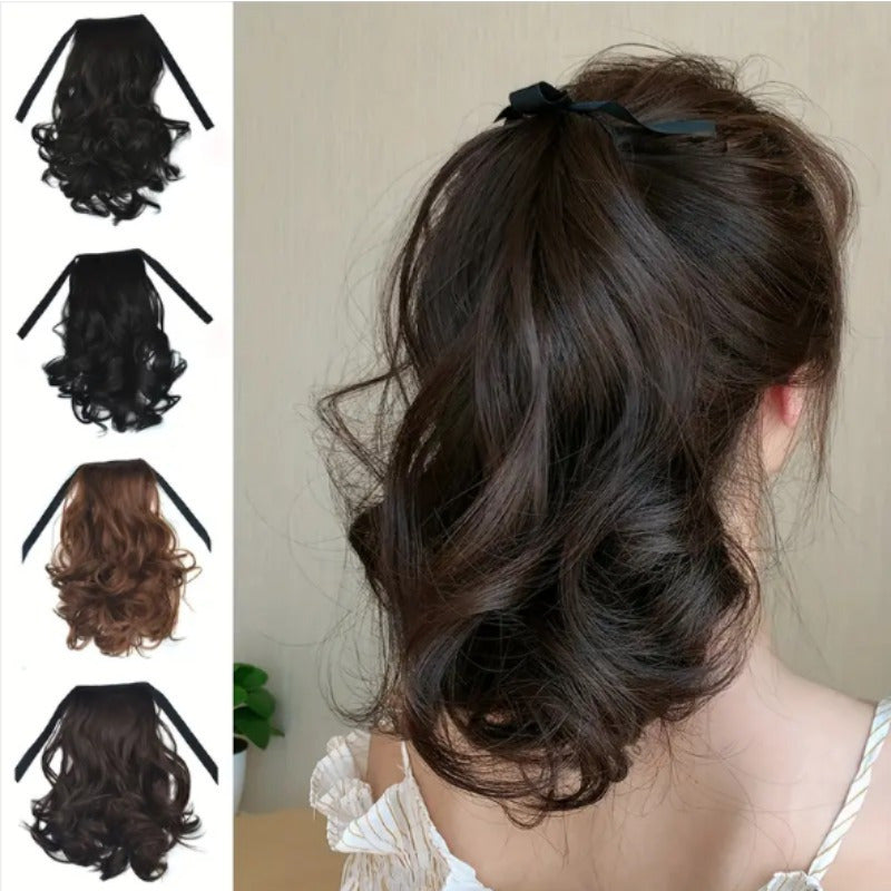 Ponytail With Ribbon Ties Wrapped Around Curly Wavy Ponytail Extensions Synthetic Hair Extensions Elegant For Daily Use Hair Accessories Halloween Christmas