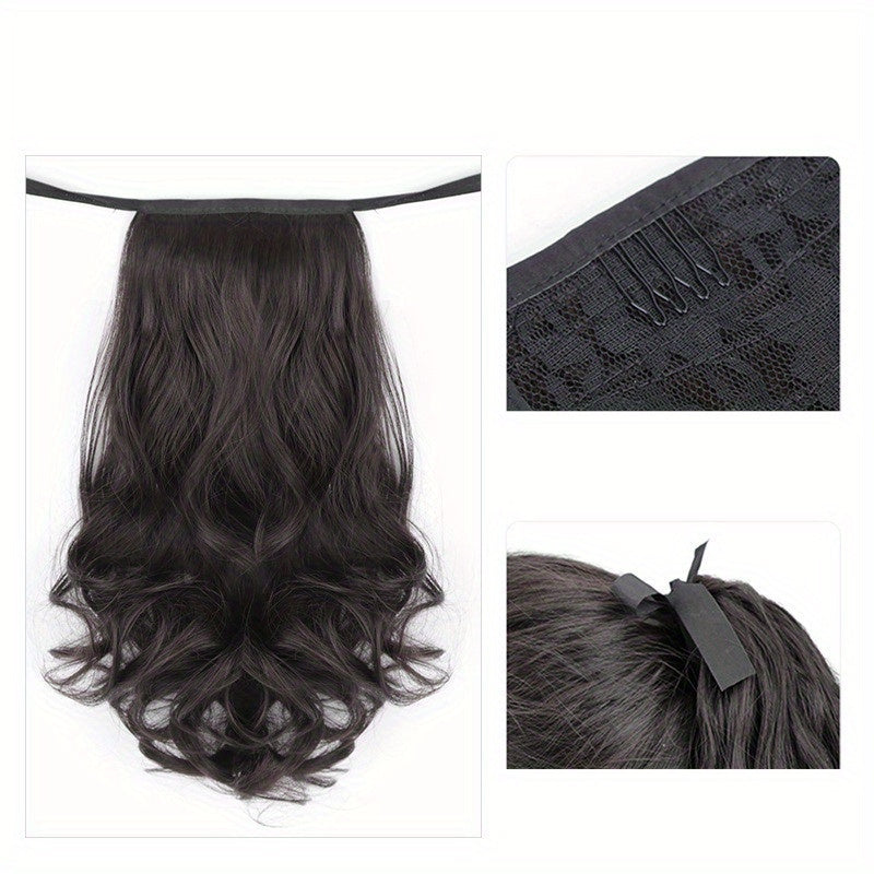 Ponytail With Ribbon Ties Wrapped Around Curly Wavy Ponytail Extensions Synthetic Hair Extensions Elegant For Daily Use Hair Accessories Halloween Christmas