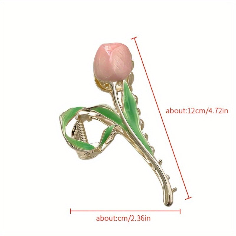 3 Pcs Tulip Hair Claw Clip – Sweet Floral Alloy Hair Clip for Daily & Formal Styling