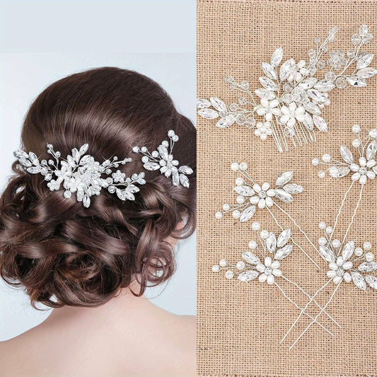Handmade Bridal Hair Pins – Faux Pearl & Crystal Wedding Hairpiece Set