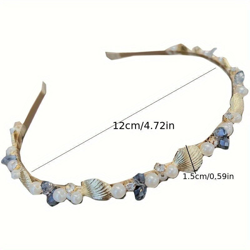1pc, Delicate Elegant Ocean Style Headband, Shell & Starfish Glitter Thin Headband, Women Girls Mermaid Style Casual Leisure Hair Accessories, Gift Photo Props
