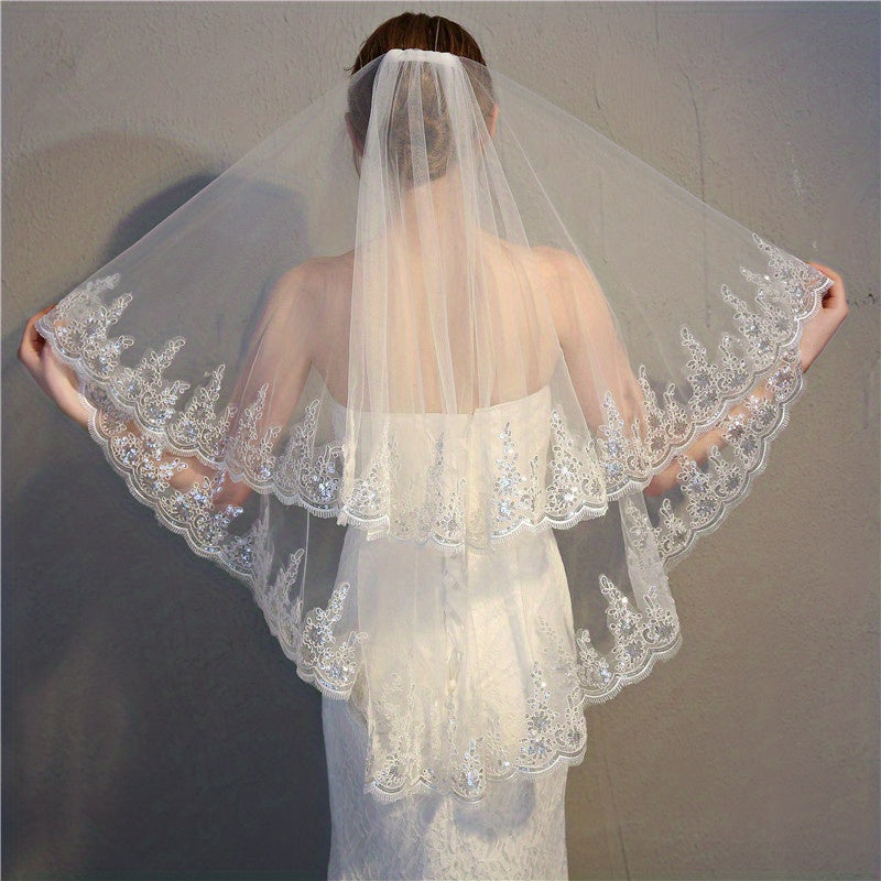 Lace Edge Bridal Veil Women's Simple Wedding Veil With Comb Wedding Hair Accessories